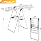 KINGBOARD Clothes Drying Rack, Laundry Drying Rack with Height-Adjustable, Foldable Gullwing for Easy Storage, No Assembly, Indoor Outdoor Use, 56.4" D x 21.6" W x 39.3" H, Black