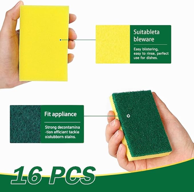 Sponges Kitchen 16 Count, Heavy Duty Scrub Sponges for Cleaning, Effortlessly Clean Your Stovetop, Sinks, Stoves, Appliances