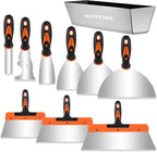Putty knife,10 Piece Stainless Steel Paint Scraper Tool Set,14" Mud Pan for Repairing Drywall, Removing Wallpaper, Applying Putty, Plaster, Cement, Adhesive