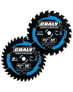 CRALY 4-1/2 Inch 24&36 Teeth Wood Cutting Framing/Fine Finish Circular Saw Blade, 3/8 Inch Arbor, Carbide Tipped, Thin Kerf, Black Ice™ Coating, for Plywood, MDF, OSB, Laminated, 2-Pack(C042436-2)