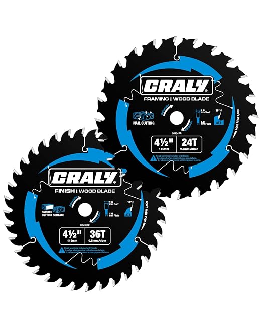 CRALY 4-1/2 Inch 24&36 Teeth Wood Cutting Framing/Fine Finish Circular Saw Blade, 3/8 Inch Arbor, Carbide Tipped, Thin Kerf, Black Ice™ Coating, for Plywood, MDF, OSB, Laminated, 2-Pack(C042436-2)