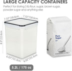 Vtopmart 4 PCS Large Food Storage Containers 5.2L / 175oz, 4 Pieces BPA Free Plastic Airtight Canisters for Flour, Sugar, Baking Supplies, Rice with Lids, 4 Measuring Cups and 24 Labels, Black