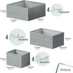 Drawer Organizer Clothes Set of 12 Grey - Dresser Organizer For Nursery, Bedroom, Closet - The Perfect Baby Clothes Organizer and Storage & General Nursery Organization or Dresser Drawer Organizers