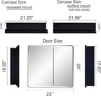 Black Bathroom Medicine Cabinet with Round Corner Framed Door and Beveled Edge Mirror 22 x 20 inch, Recessed or Surface Mount, with Adjustable Glass Shelves