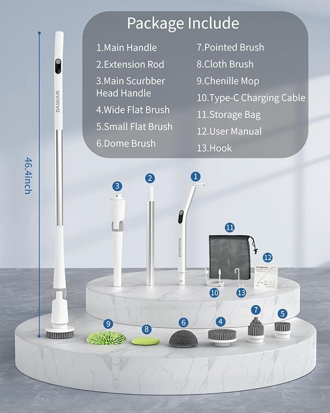 Electric Spin Scrubber - Powerful Cordless Waterproof Cleaning Brush with 6 Replaceable Heads, Rechargeable Multi-Surface Scrubber for Bathroom, Kitchen, Floors, Tiles, and More