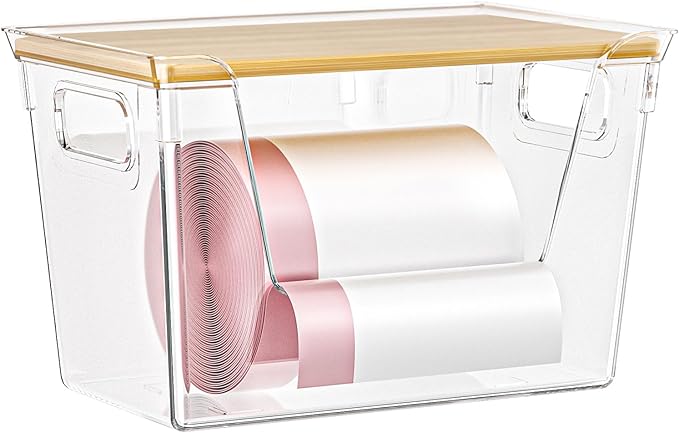 1 Pack Stackable Storage Trash Bag Holder with Bamboo Top, Large Garbage Trash Bag Dispenser, laundry room organization, Kitchen Pantry Organizer Storage for Onion, Potato, Snack