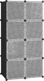 C&AHOME Cube Storage Organizer with Doors, 8-Cube Shelves, Closet Cabinet, DIY Plastic Modular Bookshelf, Storage Shelving Ideal for Bedroom, Living Room, 24.8" L × 12.4" W × 48.4" H Black UGSHS3008A