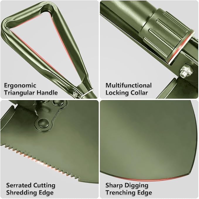 Camping Shovel, 18.5'' Digging Shovel Portable Ergonomic High Carbon Steel Folding Shovel for All Occasions Outdoor Camping Hiking Garden (Green/Silver)