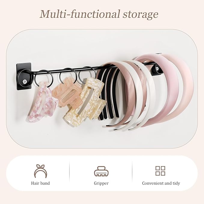 SNOWSTAR Metal Claw Clip Organizer Holder, Hair Clip Holder and Storage for Women and Girl,Claw Clips Hanger Display Hair Accessories for Wall Door Closet, Black (1PCS)