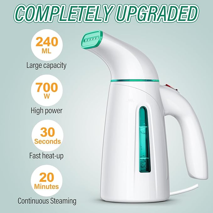 OGHom Steamer for Clothes,Portable Handheld Travel Steamer,300ml Large Capacity,950W,30 Second Fast Heat Up Garment Steamer (Turquoise)