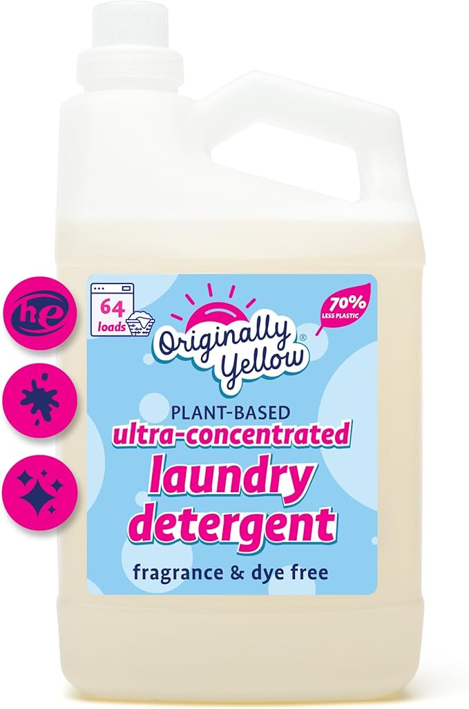 Originally Yellow Natural Unscented Laundry Detergent | Made In USA Natural Laundry Detergent | Stain Removing & Gentle on Sensitive Skin | High-Efficiency for Clean Laundry | up to 128 Loads