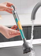 Soap Dispensing Dish Brush Storage Set with 360° Rotating Head, Kitchen Brush with 2 PCS Different Brush Heads & 3 PCS Sponges, Dish Brush Set with Handle for Dishes, Sink, Pans, Pots