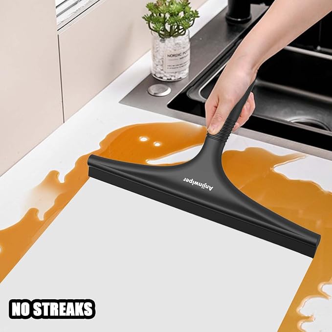 All-Purpose Shower Squeegee for Glass Doors, Silicone Squeegee for Bathroom, Shower Doors, Mirrors, Tiles, 10 inch, Black