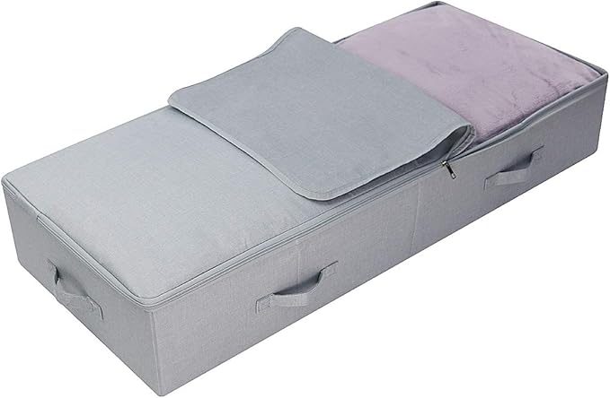 39.4"X 16.9"X 7", Jumbo Size 7" High Under Bed Storage Bins with 3-side Zip Open, Collapsible & Breathable for King Queen Size Beds Containers for Shoes, Bedding, Light Gray