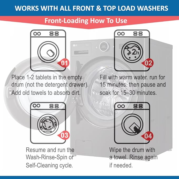 Lavender Washer Cleaner Tablets 12 Count – Septic Safe Washing Machine Cleaner & Odor Eliminator – Deep Cleaning Descaler for HE Front & Top Load Washers – Laundry Tub & Drum Cleaner