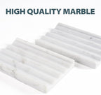 2 Pcs Soap Holder for Bathroom, Marble Soap Dish for Kitchen Countertop, Bathroom Tray with Creative Wavy Design, Soap Saver for Bath Tub, Sponges, Italian Natural Stone(Bianco Carrara)