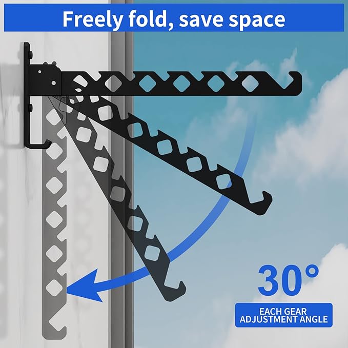 Wall Mounted Clothes Drying Rack, Wall Clothes Hanger Foldable, Laundry Hanger Hook for Bathroom, Wall Clothes Rack Indoor, Perfect for Small Spaces, Matte Black