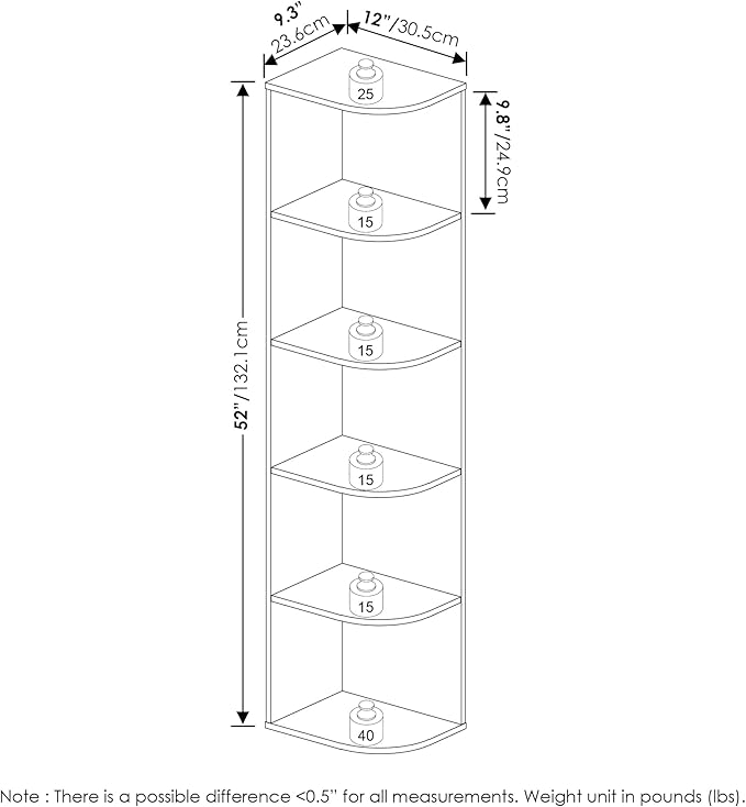 Furinno Pasir 5-Tier Corner Open Shelf Bookcase, Blackwood
