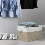 Organization and Storage Bins for Shelves - 17X15X12 inch 2 Pack Fabric Storage Cubes Collapsible Baskets for Organizing with Rope, Storage Box for Cloth Decorative (White&Khaki)