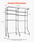 VEVOR Over Washer and Dryer Storage Shelves, 6 Tiers Laundry Room Drying Rack with Hanger Rod and Hooks, Two Rows Adjustable Washer Shelves Space Saver, for Laundry Room Storage & Organization, Black