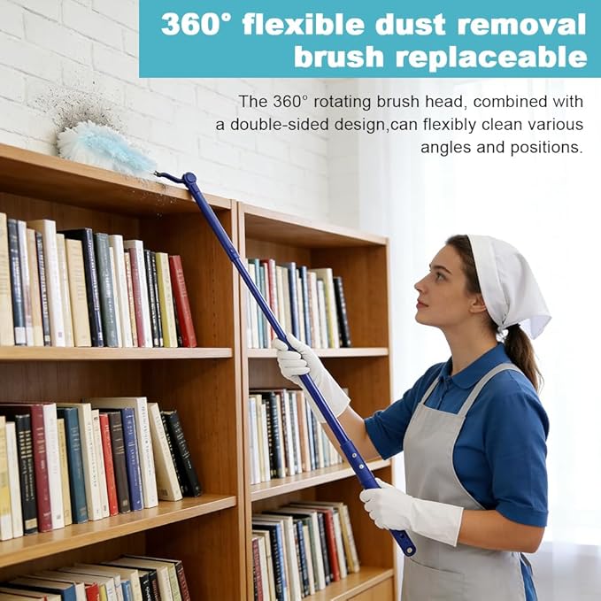 Dusters Starter Kit, 30 pcs Microfibers Duster Refills with 2 Extendable Handle and 2 Mini Crevice Cleaning Brush, Disposable Multi Surface Dusters for Cleaning Home (Color:Blue)