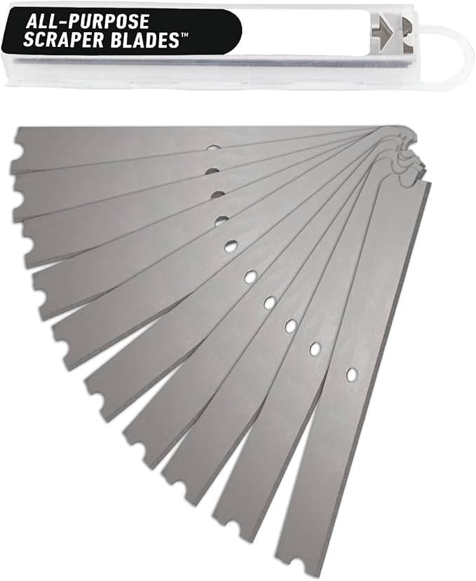 Unger 12” Professional All-Purpose Scraper Replacement Blades, 10 Pack, Dual-Sided Adhesive Cleaning Supplies for Windows, Glass, Floors, Paint, Stickers, Gum Removal