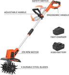 MAXLANDER 20V Cordless Tiller Cultivator, 9-Inch Electric Garden Tiller with 48 Steel Tines, 360RPM Battery Powered Rototiller for Gardening, 4.0Ah Battery and Charger Included