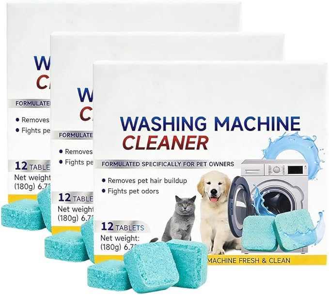 Washing Machine Cleaner Tablets, 12 Pack for a 6 Month Supply, Formulated for Pet Owners, Eliminates Odors, Lint and Detergent Buildup (3 Box)