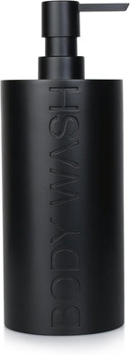 Matte Black Body Wash Dispenser Luxurious Refillable Pump Bottle with Embossed Text, Durable Construction for Bathroom and Shower