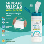 1 Pack Surface Cleaning Wipes with Bleach, All-Purpose Cleaner for Bathroom, Kitchen, Office, 35 Count Canister, 7.5" x 7" Sheet, Fresh Scent, Lint Free & Durable