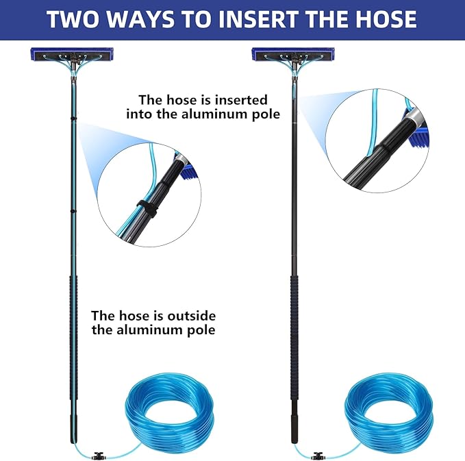 Water Fed Pole Kit, 33 FT Length Adjustable Solar Panel Window Cleaning Brush and Pole, 4-33ft Aluminium Pole Window Washing Kit for Cleaning Windows, Solar Panels and Roof