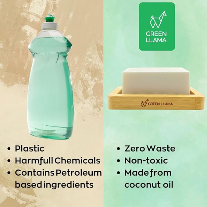 Eco-Friendly Dish Washing Bar Soap Set with 2 Fragrance-Free Solid Coconut Oil Bars, Sisal Scrub Brush, and Bamboo Holder - Sustainable Kitchen Cleaning set