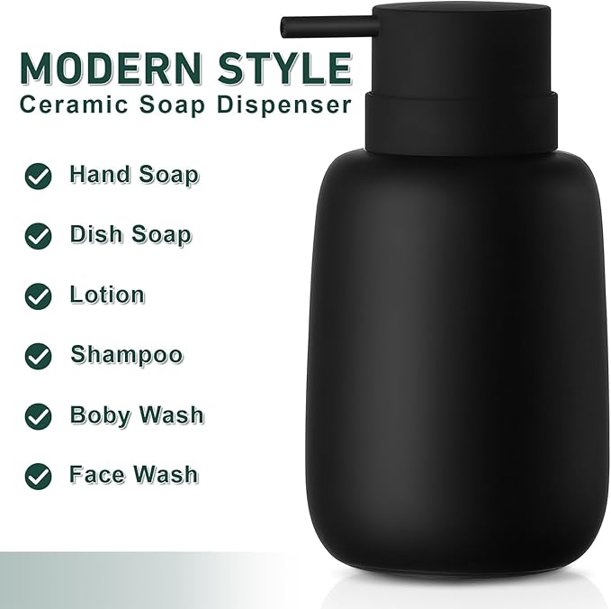 Matte Black Soap Dispenser Bathroom,Ceramic Soap Dispenser Lotion Pump Dish Soap Dispenser for Kitchen,16oz Refillable Liquid Hand Wash Dispenser for Bathroom (Rubber Paint)