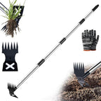 Long Handle Weed Puller Tool, 2-in-1 Handle Garden Hoe and Weed Rake, Adjustable Handle, Hoe Garden Tool for Home Gardens, Lawns, and Yards, Heavy Duty Weed Remover Tool for Gardening Planting