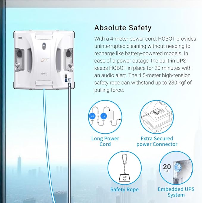 HOBOT S7 Pro Dual Mop Polish Hand Wiping Tec Window Cleaning Robot, 15nm Dual Ultrasonic Spray, 4800Pa Suction, App & Remote Control | for Framed/Frameless Glass, Any Thickness, Indoor/Outdoor Use