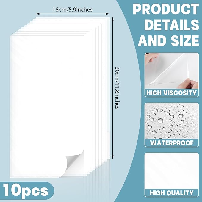 10 Pcs Bathtub Hole Patch Siding Wall Repair Kit Waterproof Patch Holes Blemishes Tools Self Adhesive White Tape for Cracked Pool Liner Roof Skylight and Vinyl Skirting(Transparent)