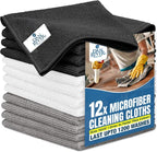 DAN RIVER 12-Pack Microfiber Towels – Ultra Absorbent, Lint-Free & Streak-Free Detailing Towels for Home, Car & Kitchen - Must-Have Cleaning Essentials - 12" x 12" - Gray White Black