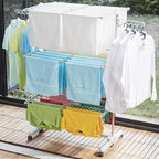 Foldable Laundry Drying Rack with Wheels - 48 Drying Rods, Heavy Duty, Movable, Perfect for Clothes, Duvet, Socks, Bed Linen, Sheets, 6 Wings