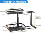 PXRACK Large Under Sink Organizer, Adjustable Height, 2-Tier Slide Out,Thickened Metal Shelf Under Sink Storage for Kitchen, Bathroom, Cabinet,Pantry,Black,1 PACK,Small Space-saving
