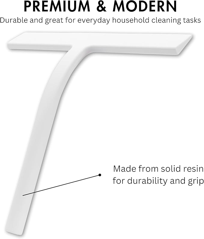 9 inch Squeegee Set with Over Wall Hanger, Suction Cup, and Hook, Glass Cleaning Squeegee for Shower Doors, Windows, Glass Doors, Bathrooms, Mirrors, Car Windshield - Matte White