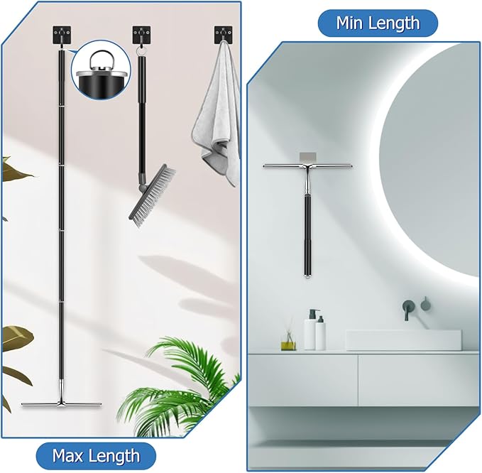 17'' - 62'' Metal Squeegee with Extension Pole for Window,Glass Door,Mirror, 12'' Wide Telescopic Shower Squeegee Cleaner with Long Handle for Cleaning Tile Wall,Floor,Bath,Car Windshield,Solar Panel