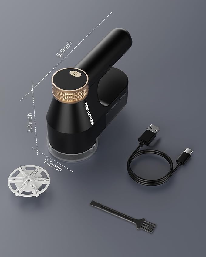 BEAUTURAL Fabric Shaver, Rechargeable Lint Remover, Electric Portable Sweater Defuzzer with 3 Speeds, 6 Leaf Blades, Digital LED Display, Remove Pilling for Clothes, Furniture, Sweater, Couch, Blanket