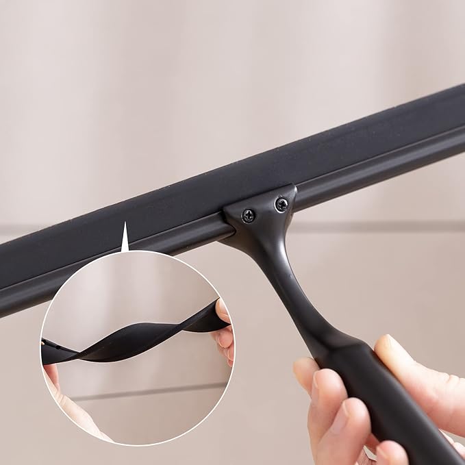 Ettori Shower Squeegee for Glass Doors, Squeegee for Shower Glass Door, Window and Car Glass, Mirrors - All-Purpose Stainless Steel Squeegee, 10 Inches and Black