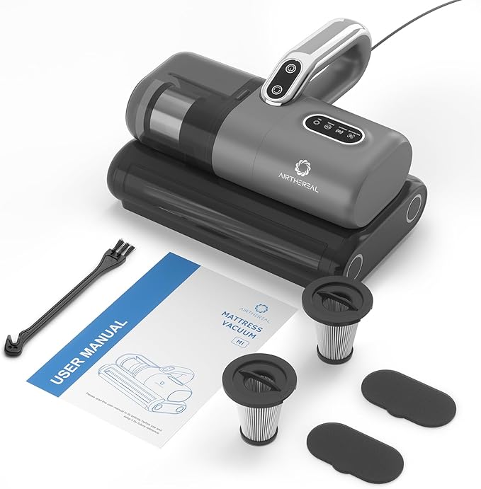 AIRTHEREAL M1 Mattress Vacuum Cleaner, 6 in 1 Bed Vacuum with High-Frequency Vibration - 80,000 RPM Dual Brushroll Rotation, UV-C Light, 14Kpa Suction, Dust Sensor, Ultrasonic and Heating Tech