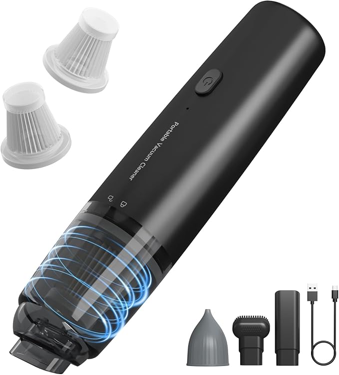 Handheld Vacuum Cordless, Car Vacuum Portable with 2 Suction Modes, Blow & Suction 2-in-1, Mini Vacuum Cleaner Rechargeable for Car, Home, Pet Hair, Office, Desk, Keyboards (Black)