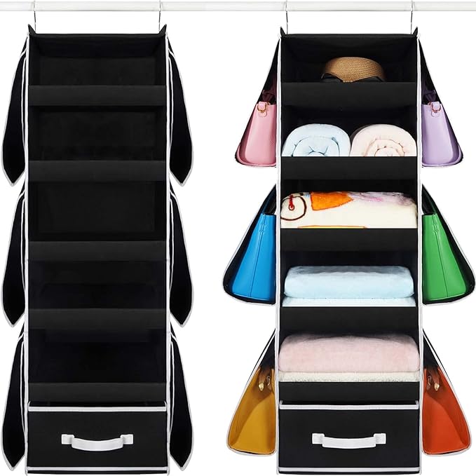 VICTORICH All-IN-ONE Over the Door Organizer, Super Behind the Door Storage Organizer with Door Rack and Large Clear Windows, Wall File Organizer, Hanging Organizer (Big Ear Black)