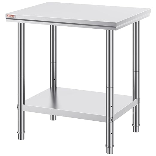 Mophorn Commercial Worktable & Workstation 24 x 30 x 32 Inch Stainless Steel Work Table Heavy Duty Commercial Food Prep Work Table for Home, Kitchen, Restaurant Metal Prep Table with Adjustable Feet