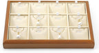 Oirlv Solid Wood 12 Grid Liner Pendant Jewelry Organizer Tray Jewelry Drawer Organizer(Creamy-White)