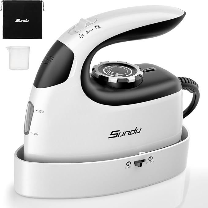Sundu Mini Travel Iron with Steam,1000W Portable Non-Stick Soleplate Steam Small Iron for Quilting & Sewing,300 Microsteam Holes,90ml Water Tank,Lockable Safety Base,Digital Temperature Control