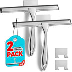 2PACK Shower Squeegee for Glass Doors, Squeegee for Shower Glass，All-Purpose Tile Walls, Bathroom, Window, Glass and Car Windshield, Mirrors and Kitchen-Stainless Steel, 10 Inches, Silver